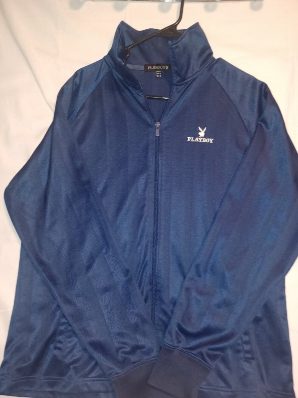 Men Navy Playboy Full Zip Pullover Y2K MED